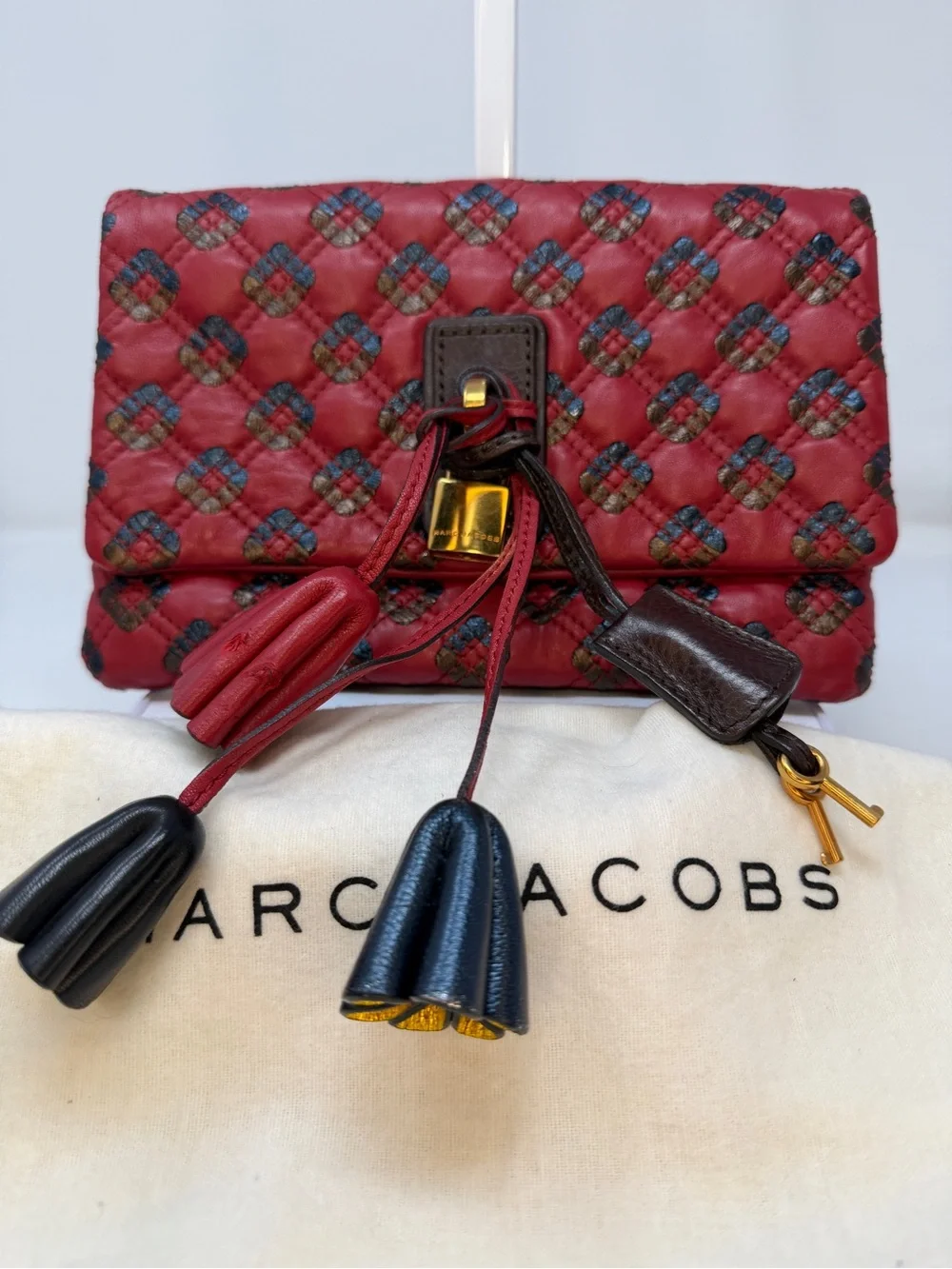 Marc Jacobs Memphis Tassel Padlock Pochette Clutch Bag Quilted Leather